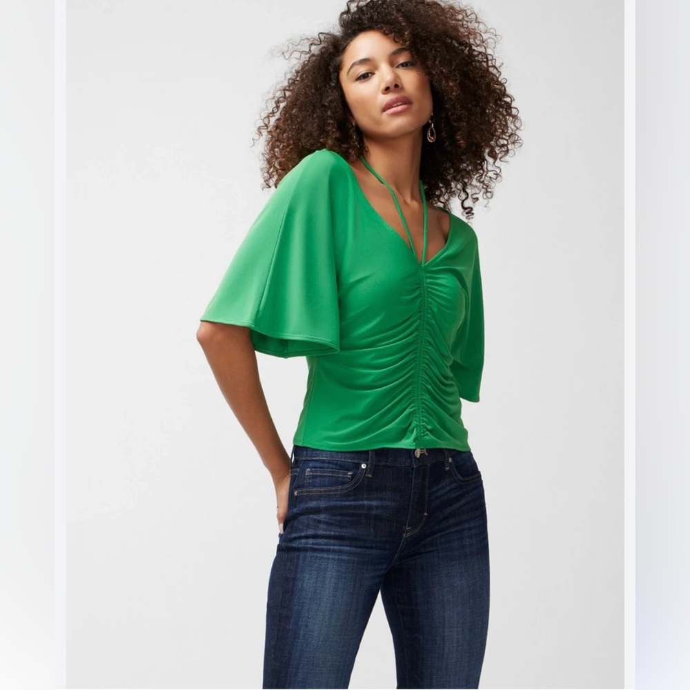 NWOT WHBM Matte Jersey Ruched Front Top in Green, XS